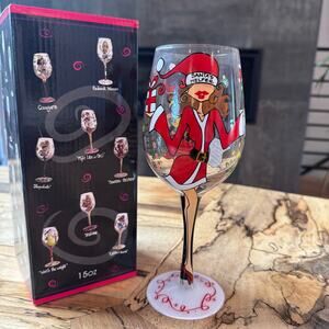 Bottom's Up 15oz Wine Glass Santa's Helpers Vixen 95 & Sunny New In Box